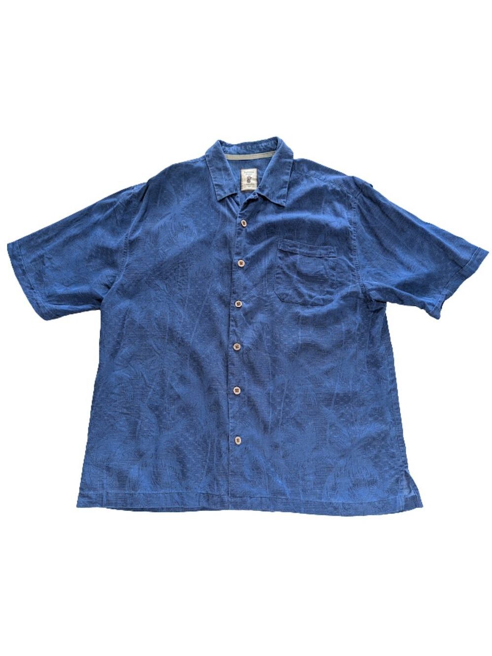 Jamaica Jaxx Silk Textured Vacation Island Shirt – Blue Jacquard Button Front L